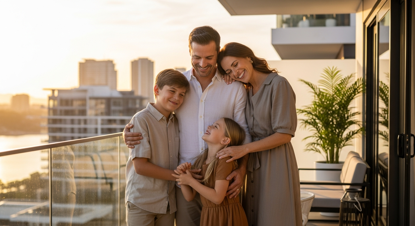 Family looking happy and relieved