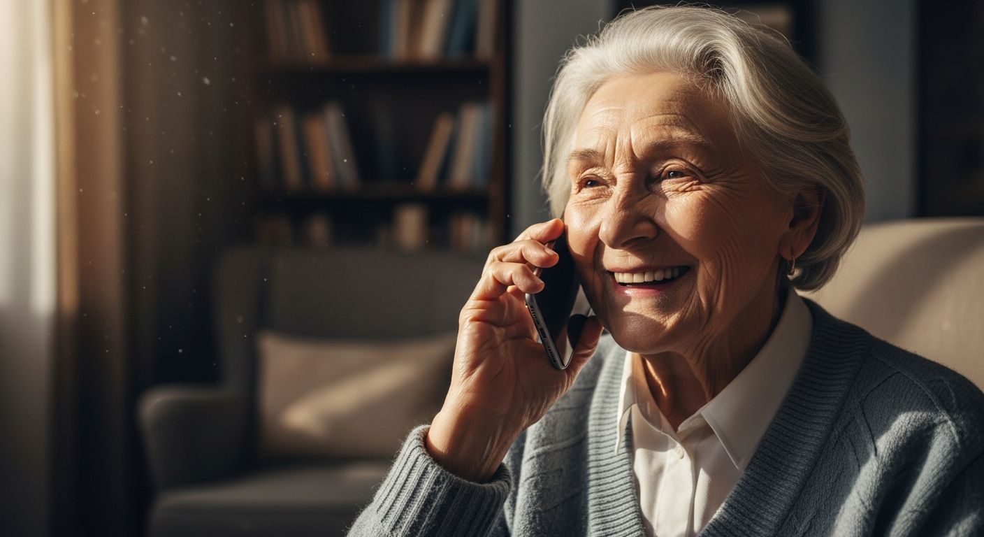 Happy person talking on smartphone