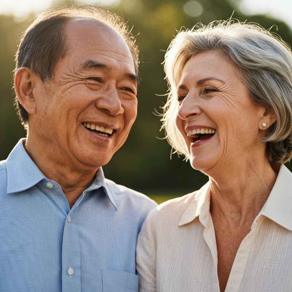 Diverse couple laughing
