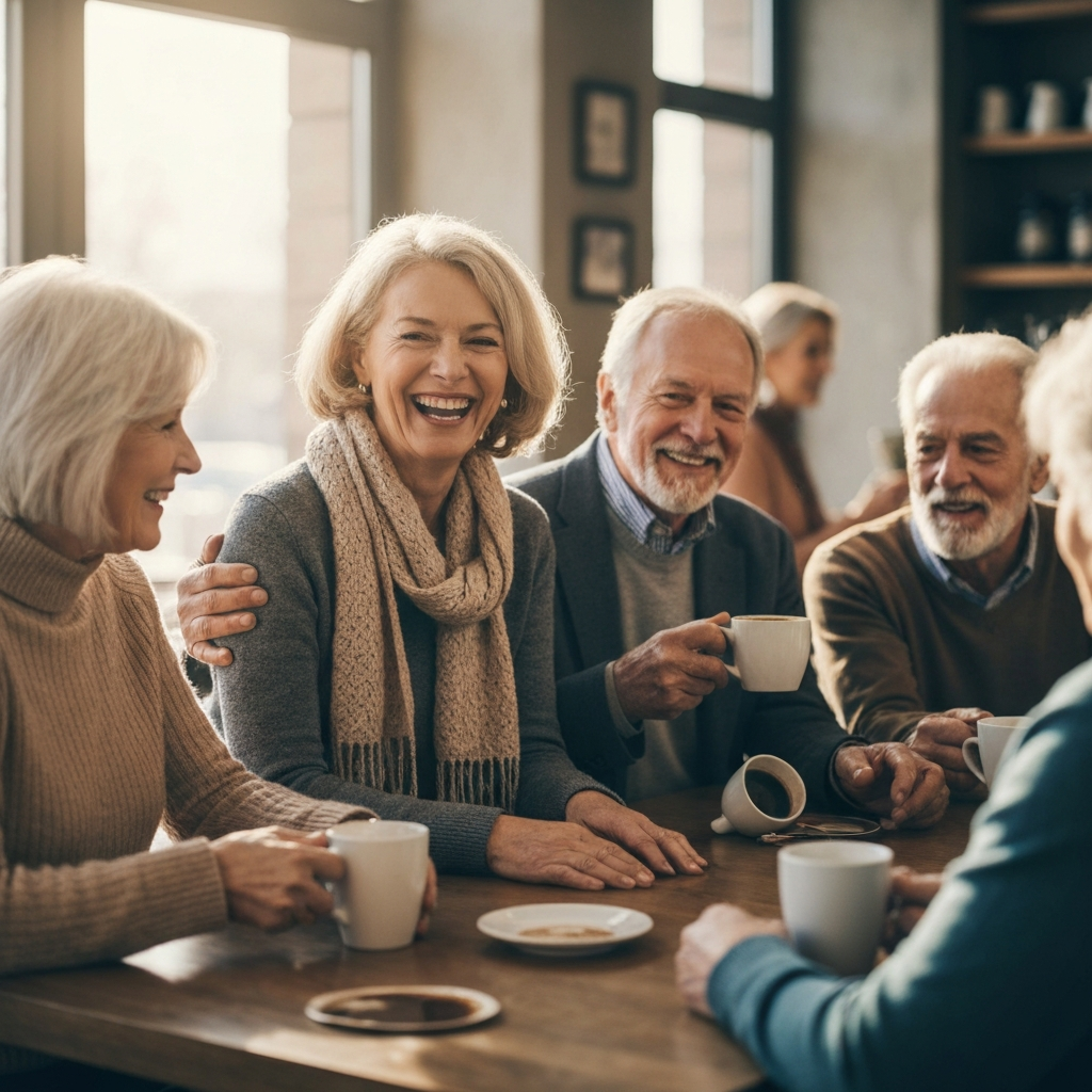 Diverse group of adults enjoying coffee