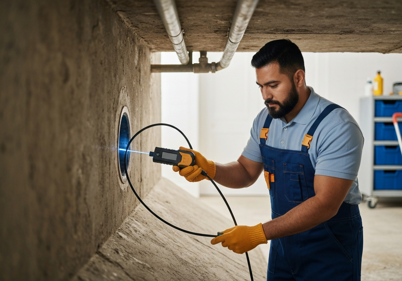 Sewer repair technician working underground