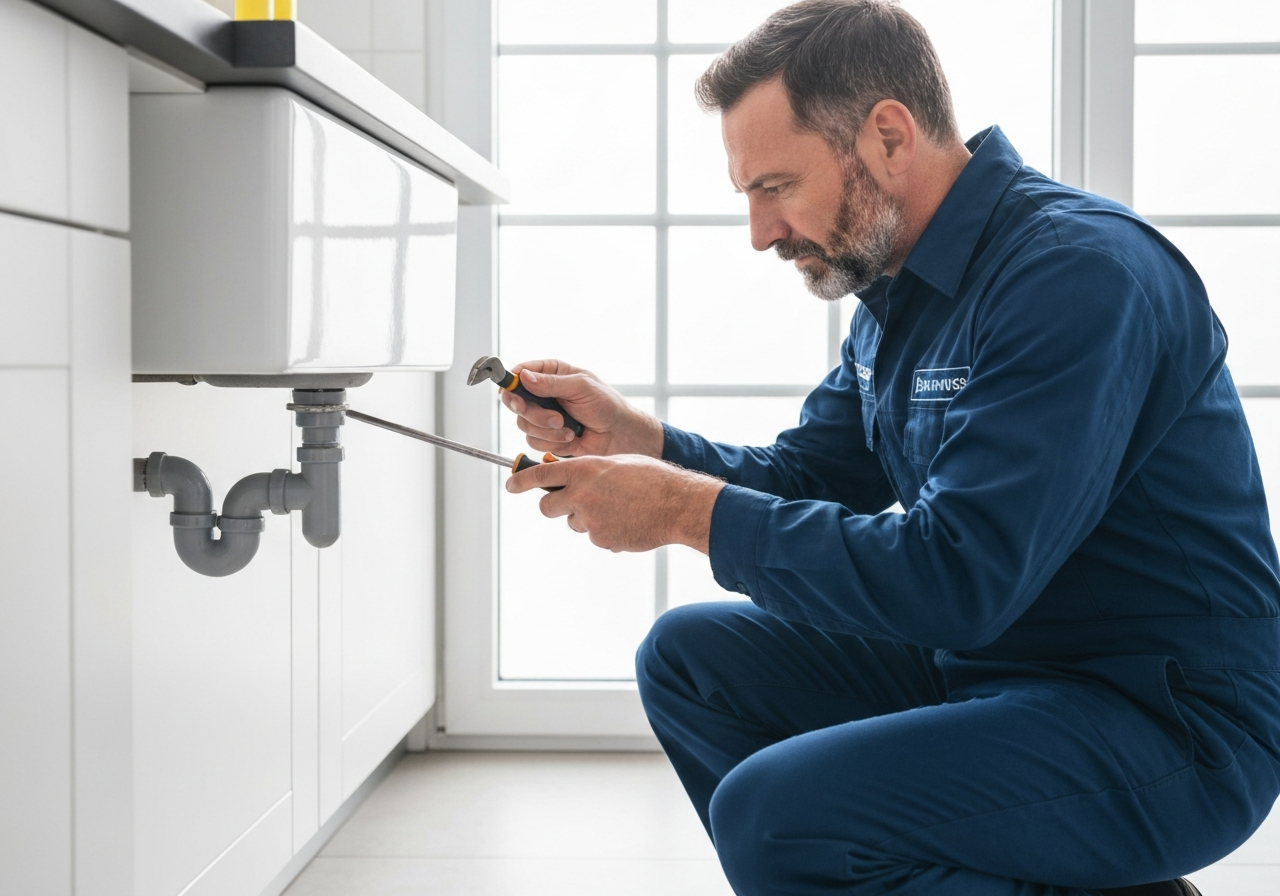 Plumber repairing a sink