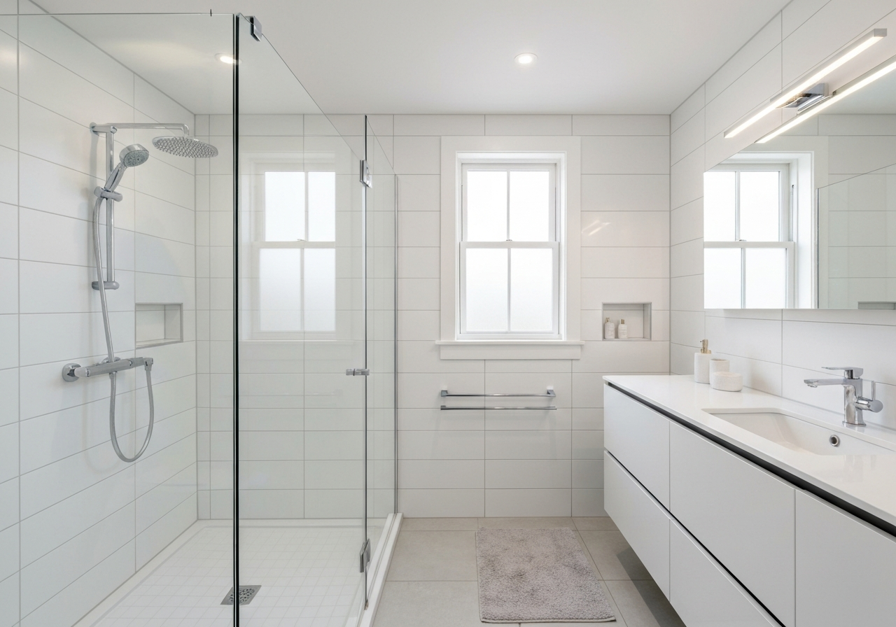 Beautiful bathroom remodel completed by LQC Plumbing