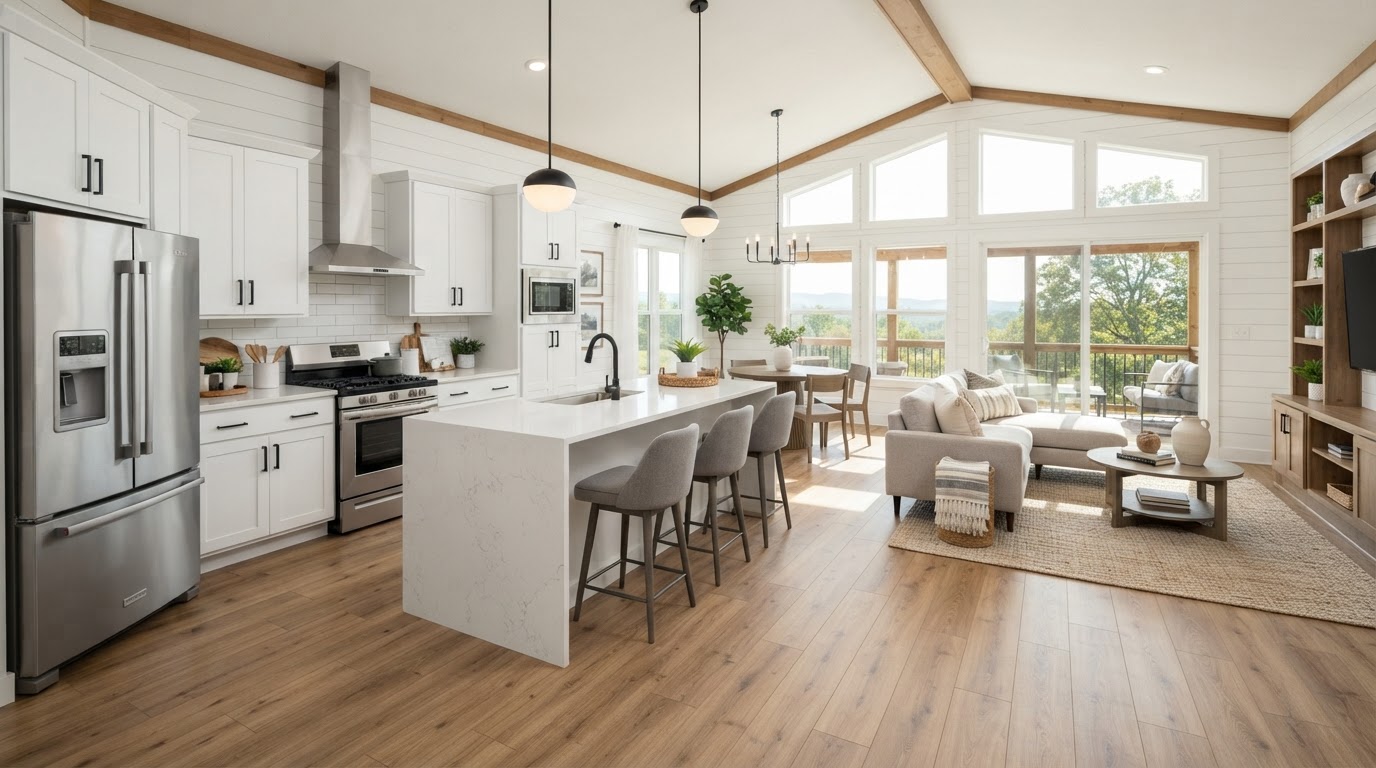 Staged modern manufactured home interior
