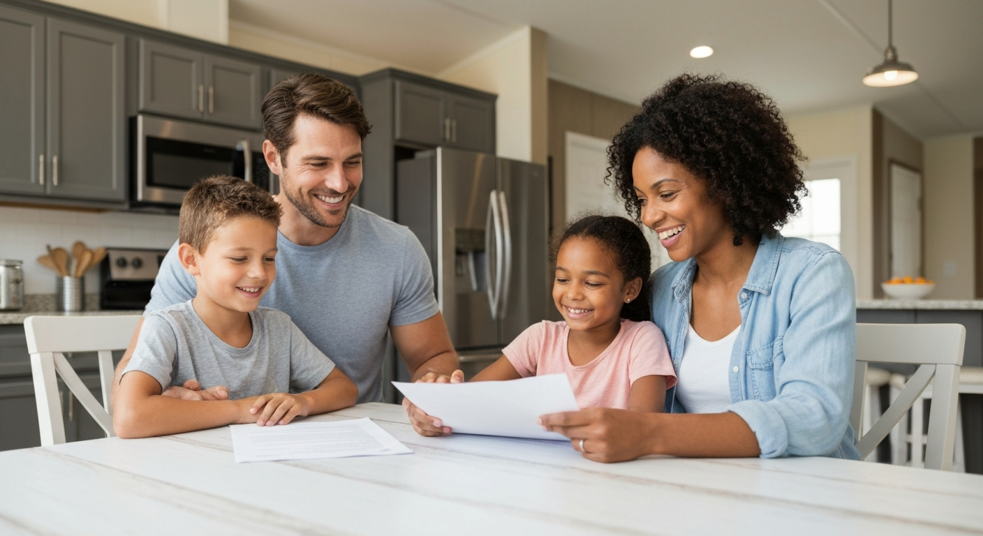 Family reviewing home loan documents