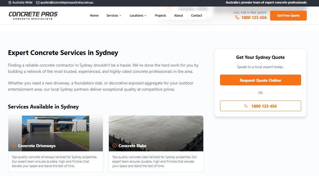 Concrete Pros Australia dashboard view
