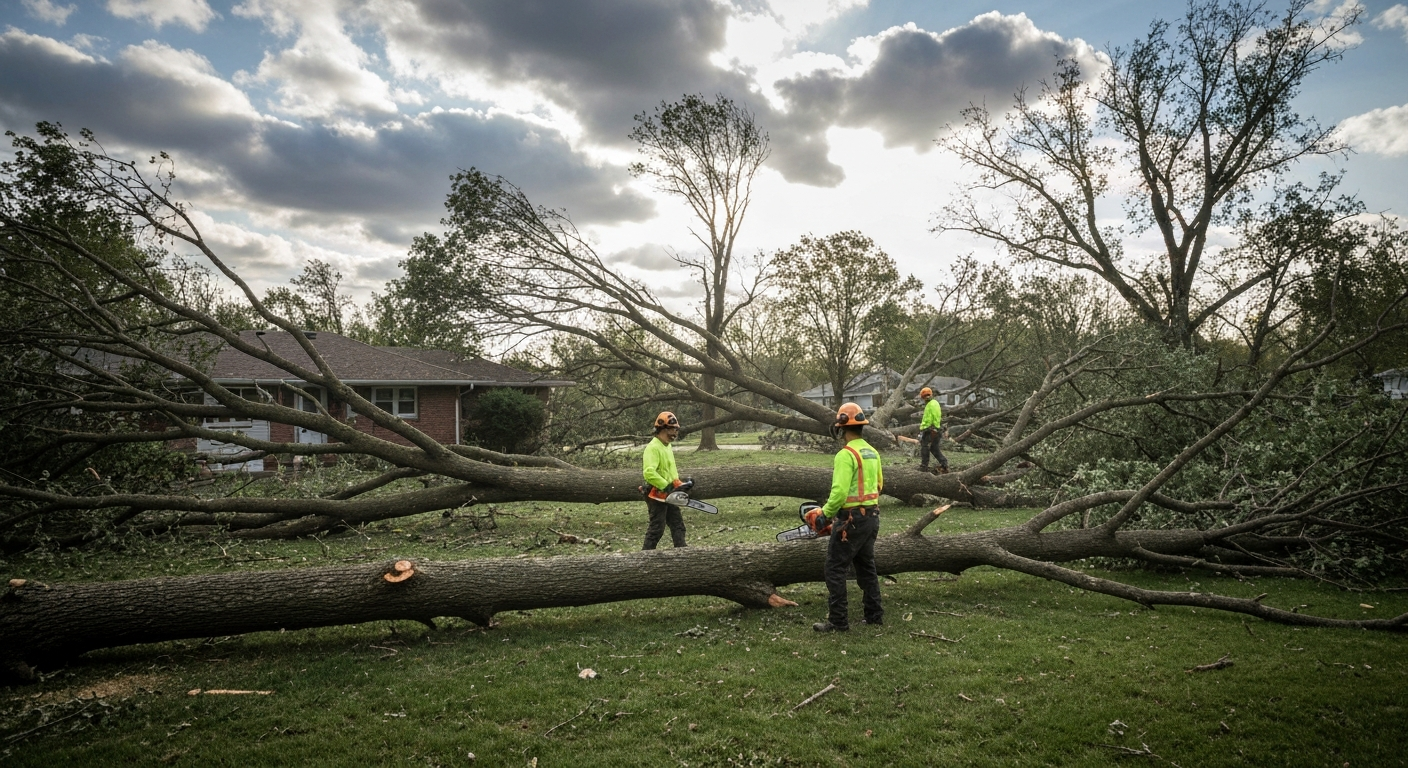 Storm damage tree service crew responding in Muscatine Iowa