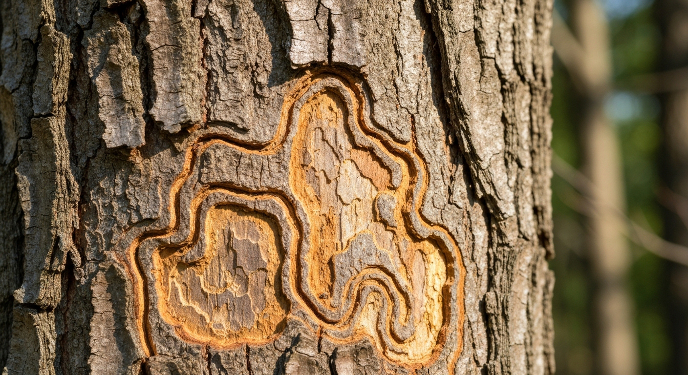 Emerald ash borer damage on Iowa ash tree bark