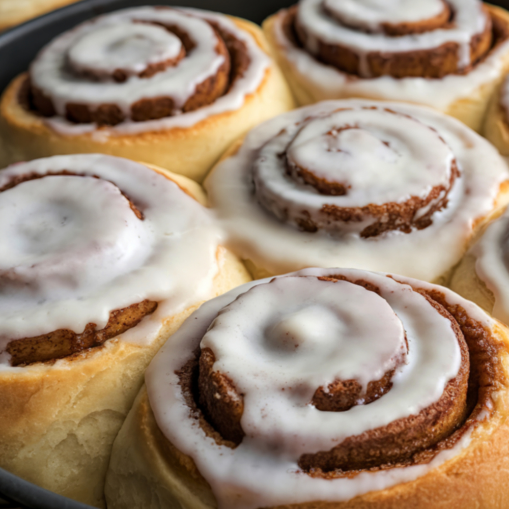 Freshly baked cinnamon rolls with cream cheese glaze at Coffee and Dreams Adelaide CBD