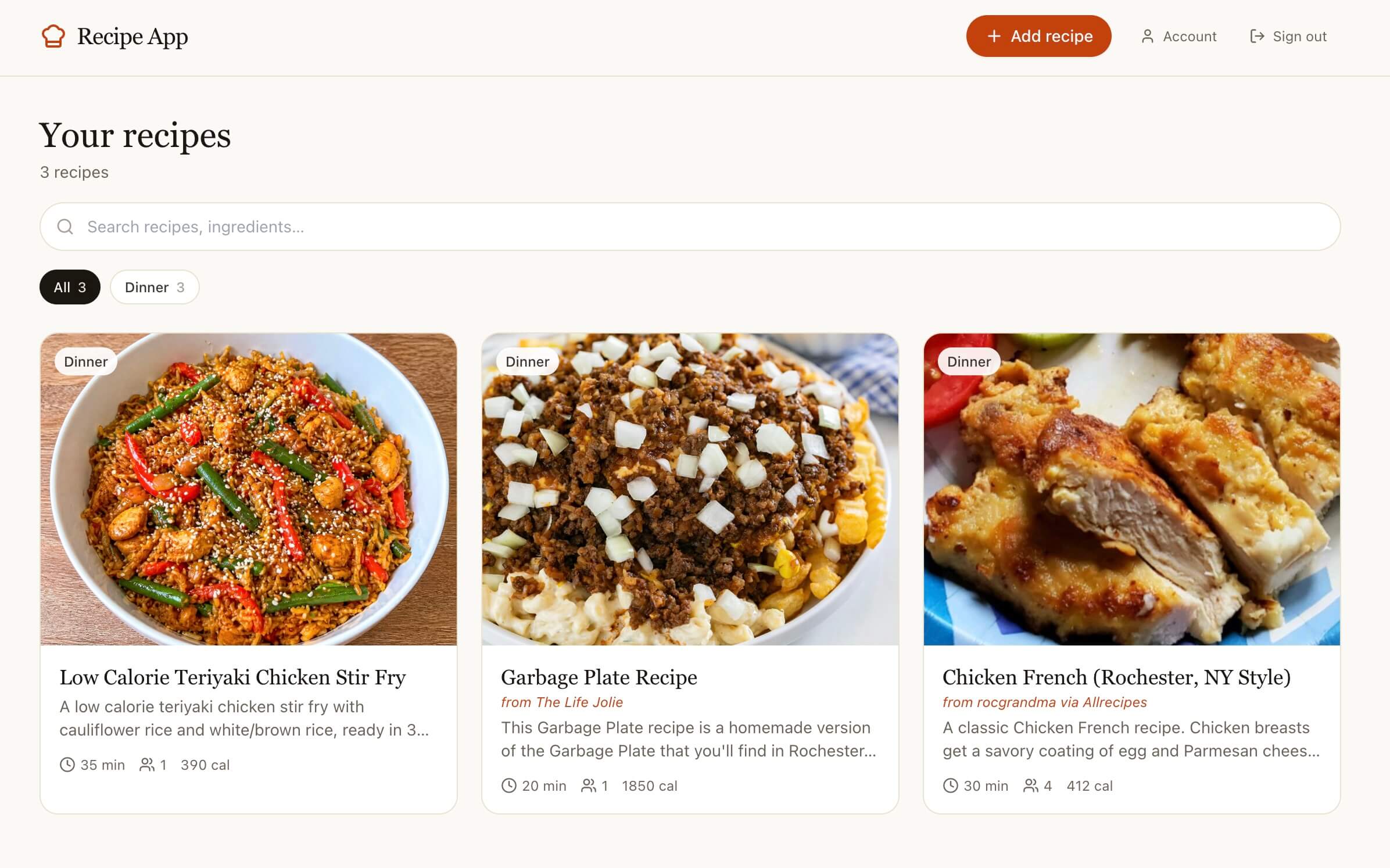 Recipe App Dashboard Preview