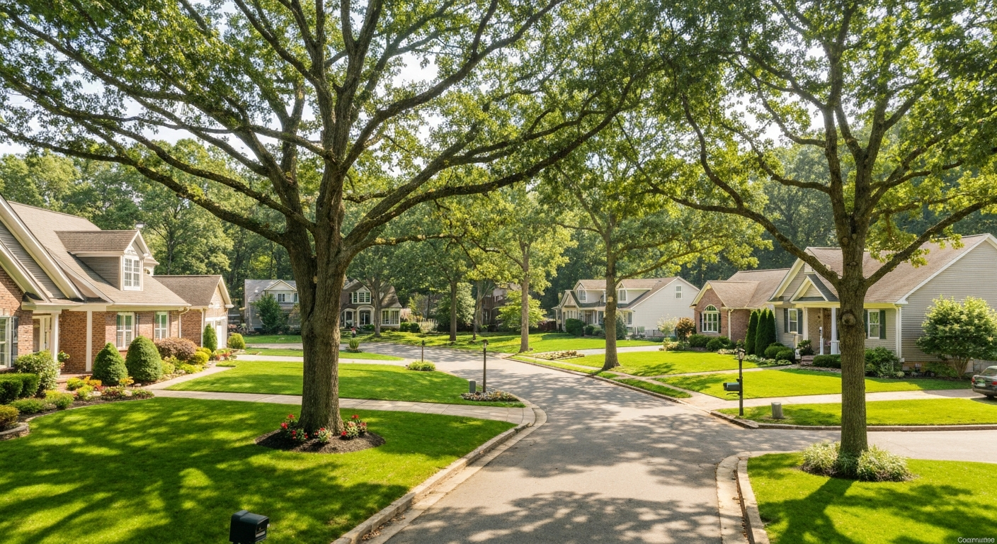 Beautiful suburban neighborhood in Hainesport New Jersey with spacious homes and manicured lawns