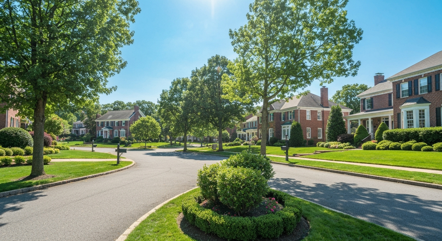 Beautiful suburban neighborhood street in Cherry Hill NJ