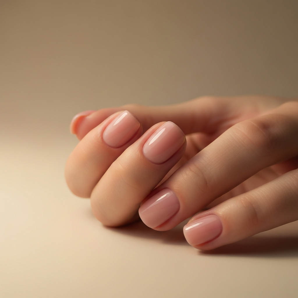 Clean neutral gel manicure on short natural nails — Arden Nail Studio Greenville SC