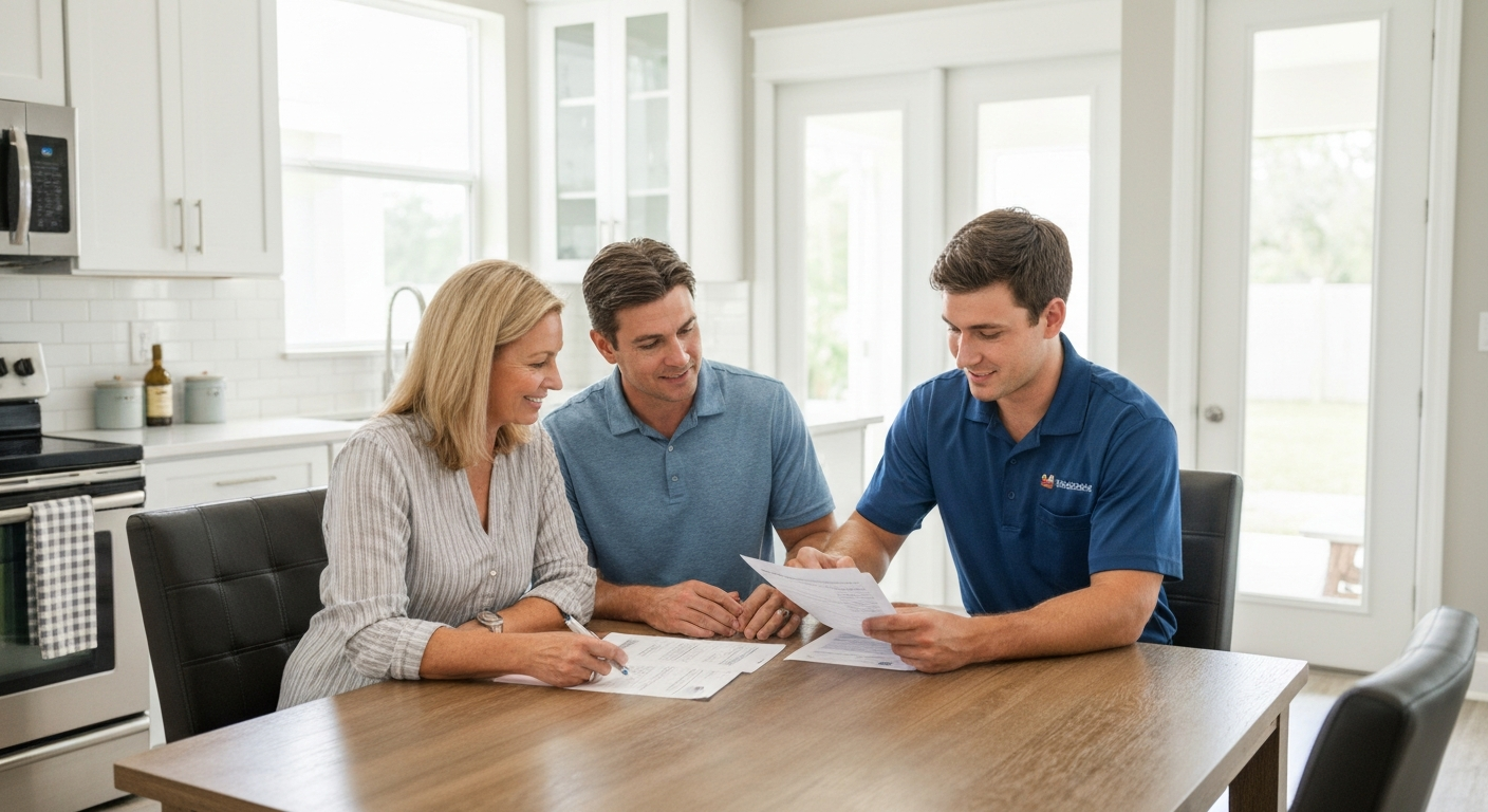 Homeowner reviewing HVAC financing options