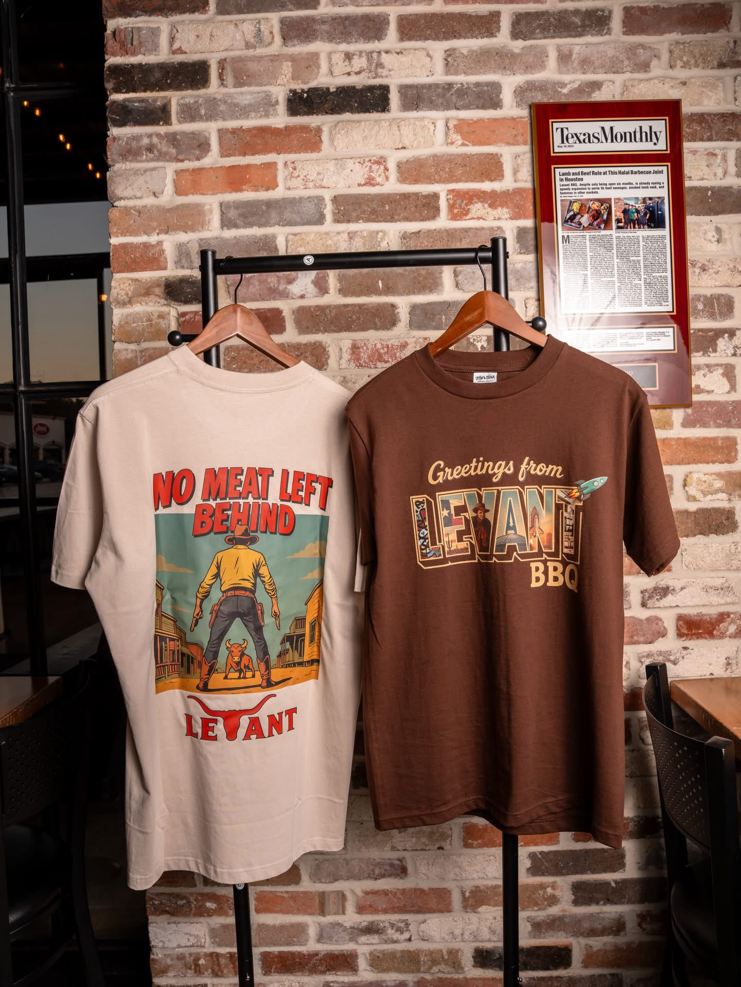 Levant BBQ T-Shirts on a rack