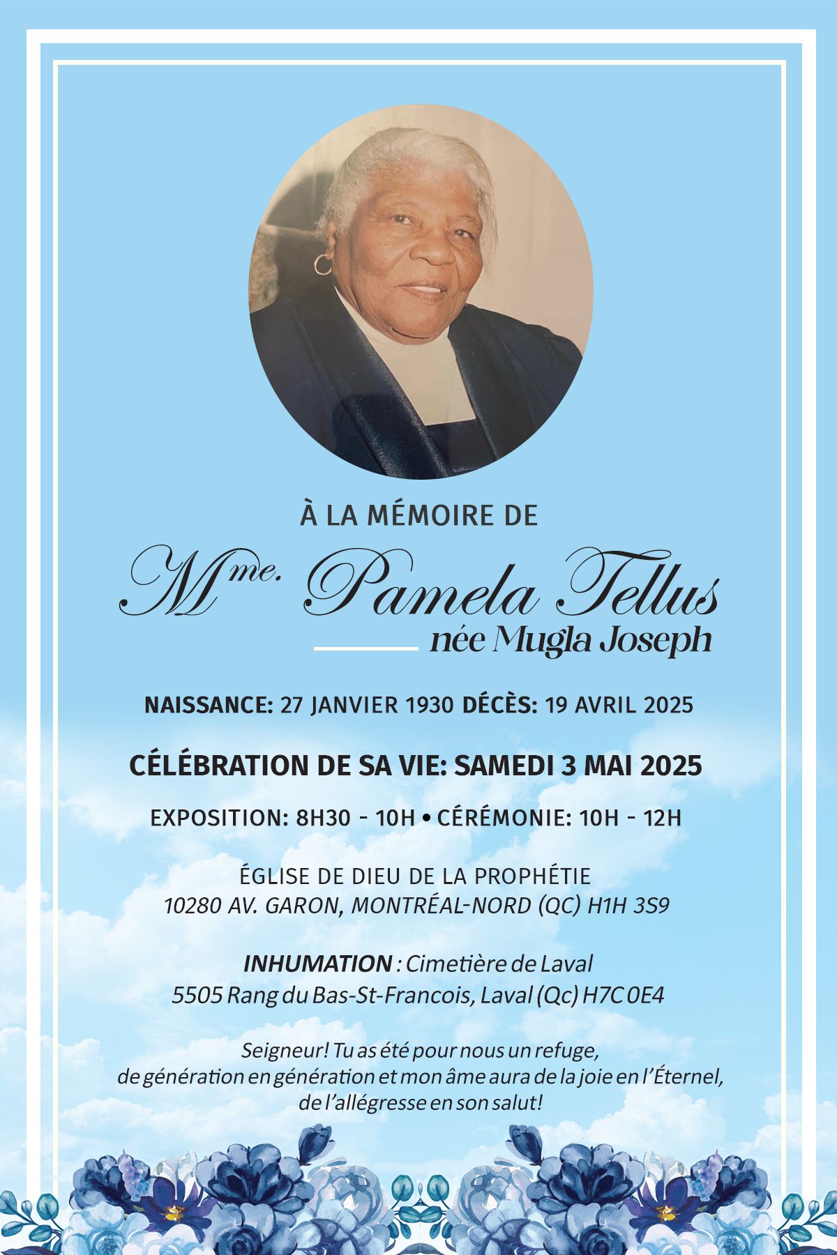 Mme Pamela Tellus (née Mugla Joseph)