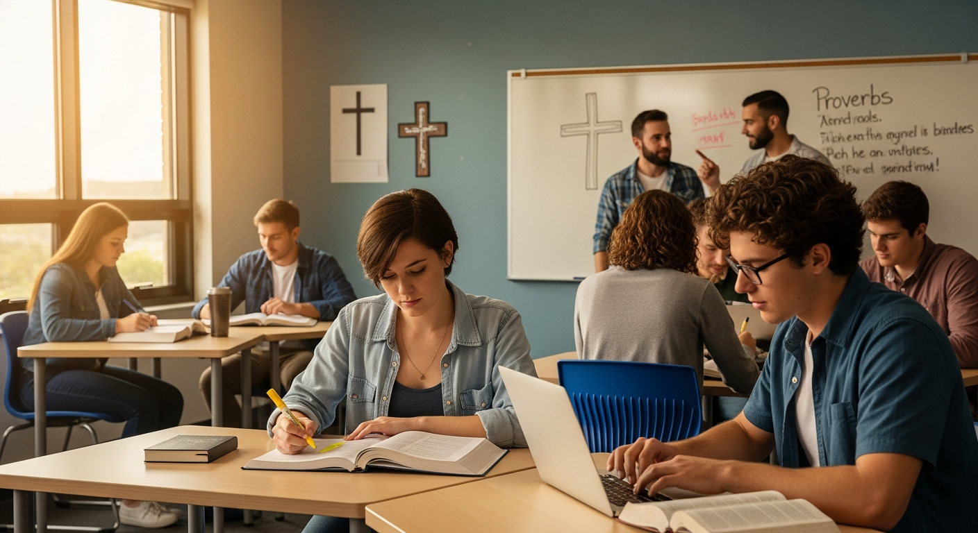 Young people studying in school
