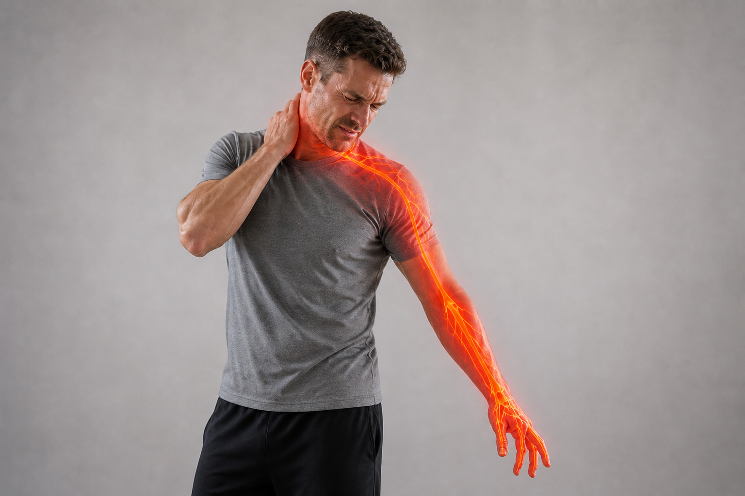 Man experiencing radiating arm pain