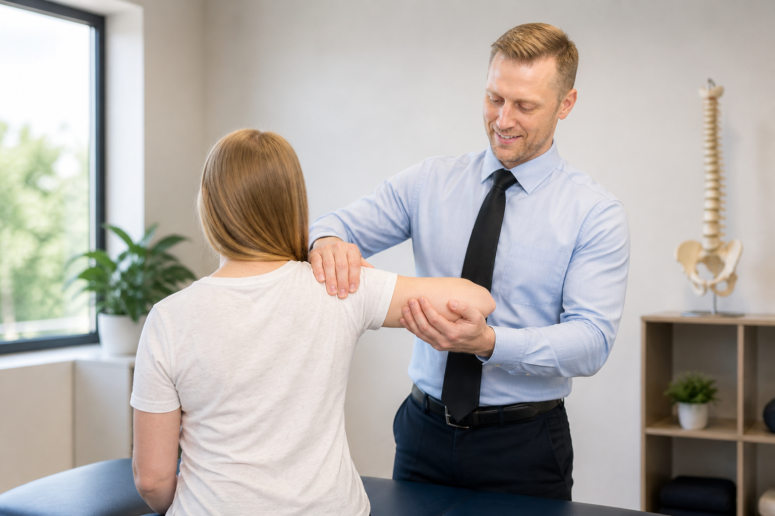 Chiropractor treating shoulder pain