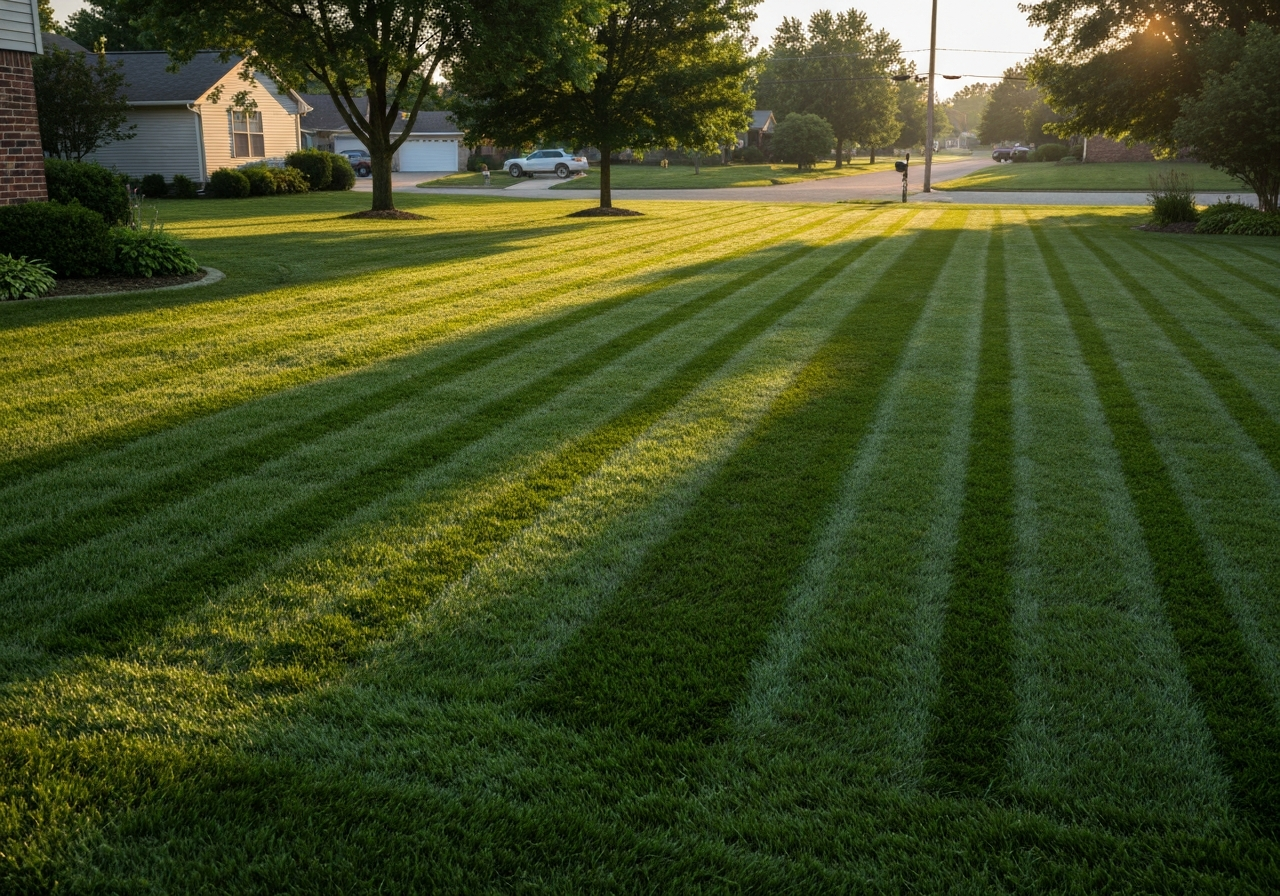 Professionally mowed lawn in Carterville Illinois by Integrity Landwerx