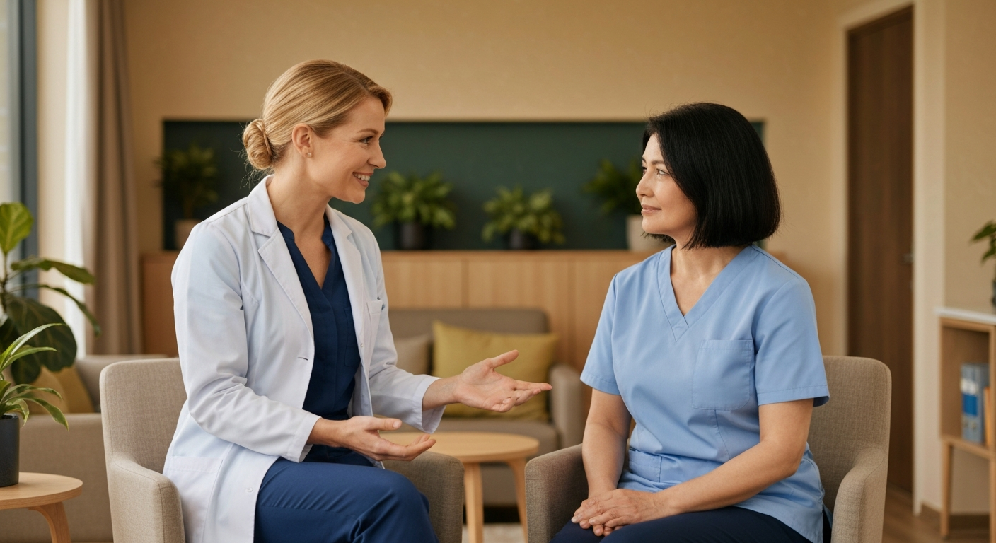 Registered dietitian consulting with senior resident