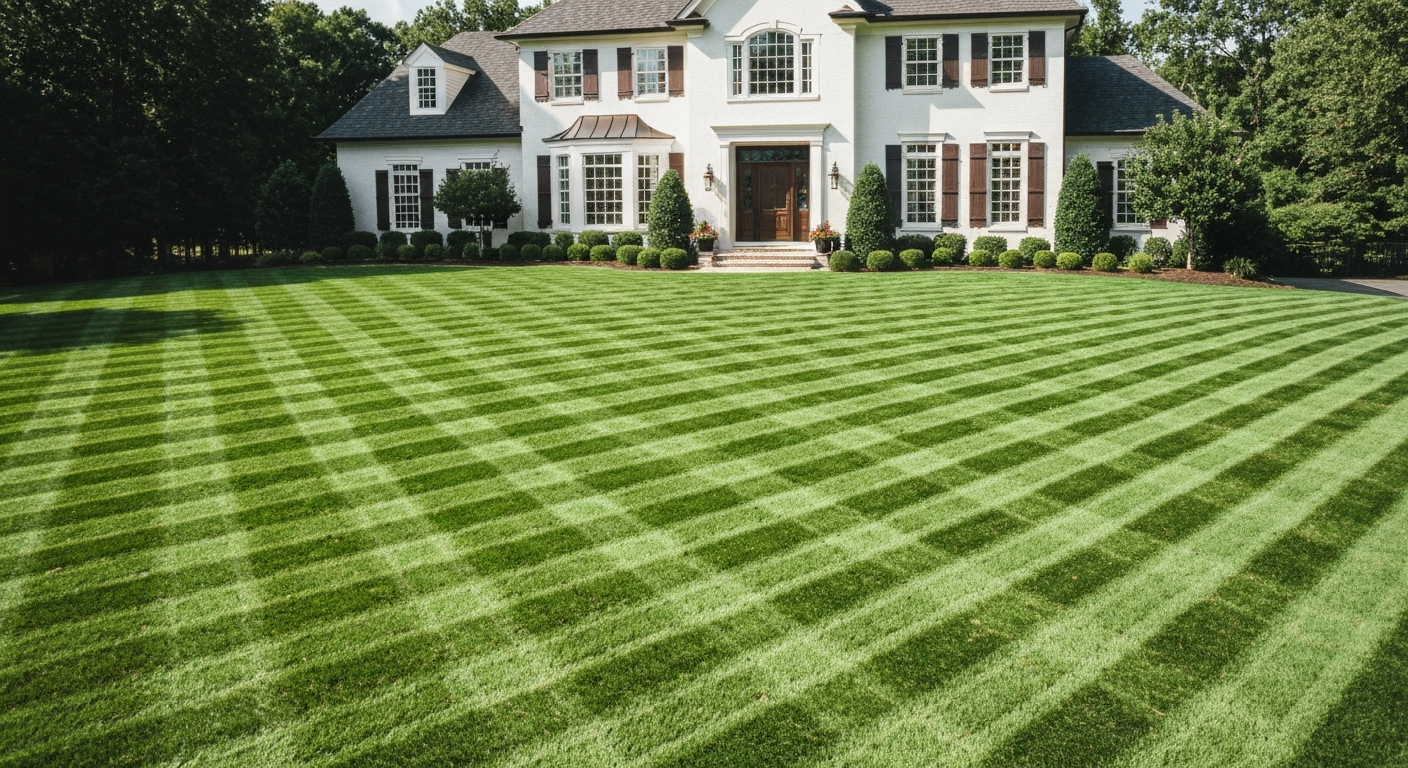 Beautiful lawn striping pattern on front yard