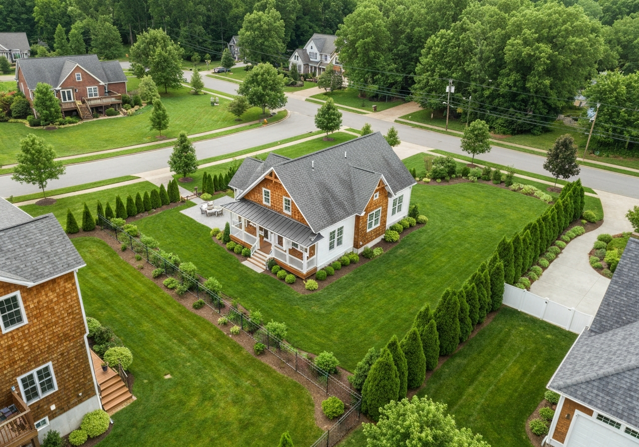 Aerial view of a backyard ADU cottage on a Virginia residential property