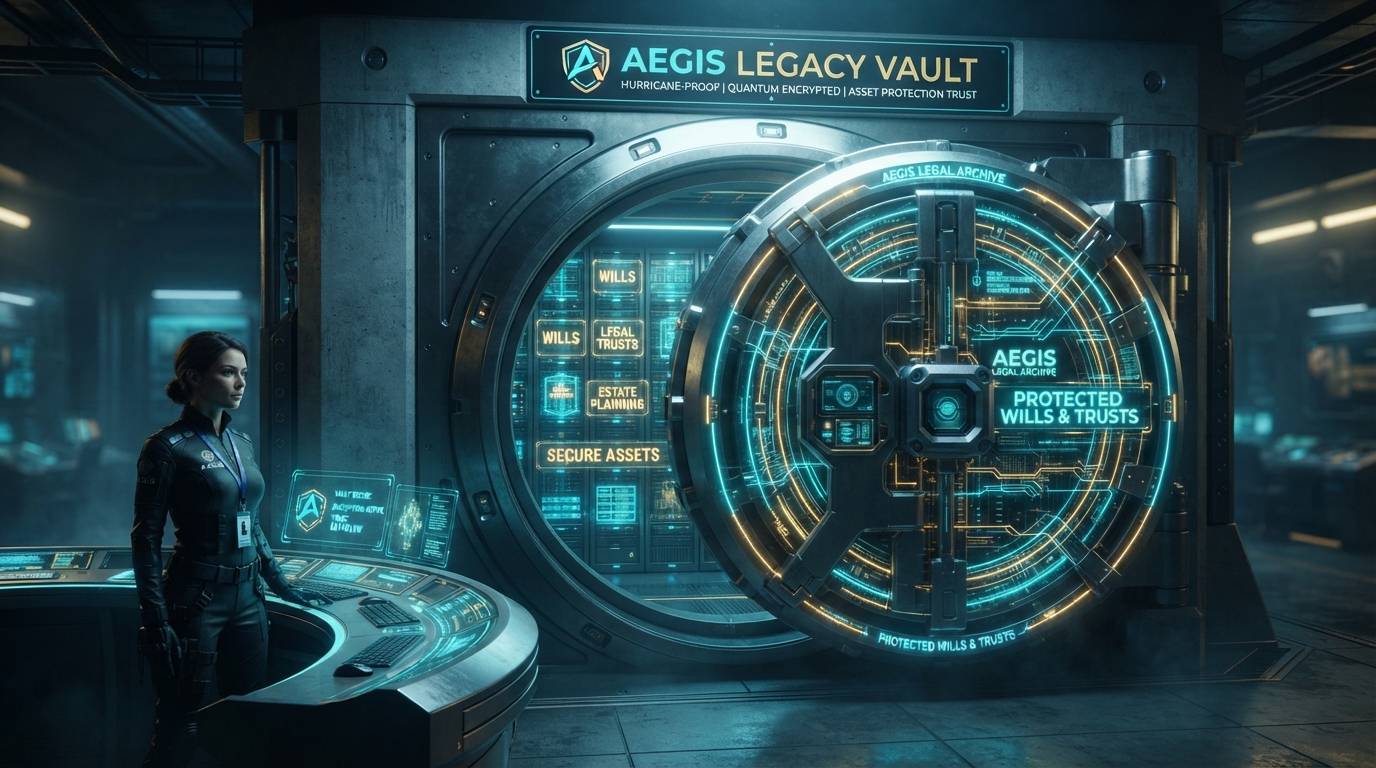 Futuristic hurricane-proof digital document vault