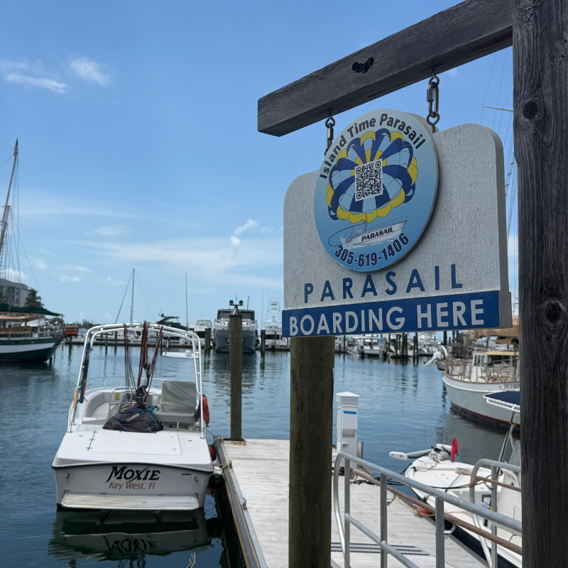 Island Time Parasail location at 202 William Street docks in Key West