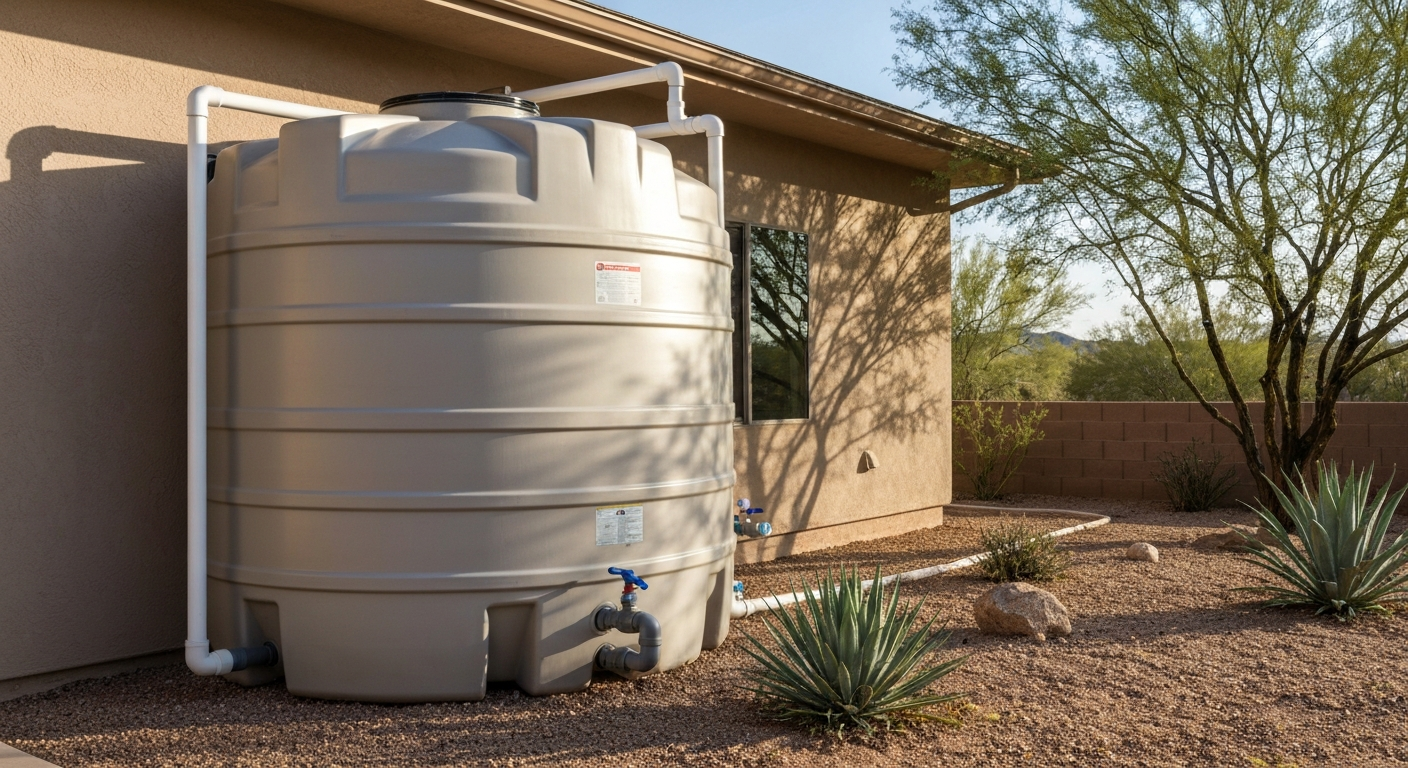 Active cistern installation in Oro Valley — completed rainwater system