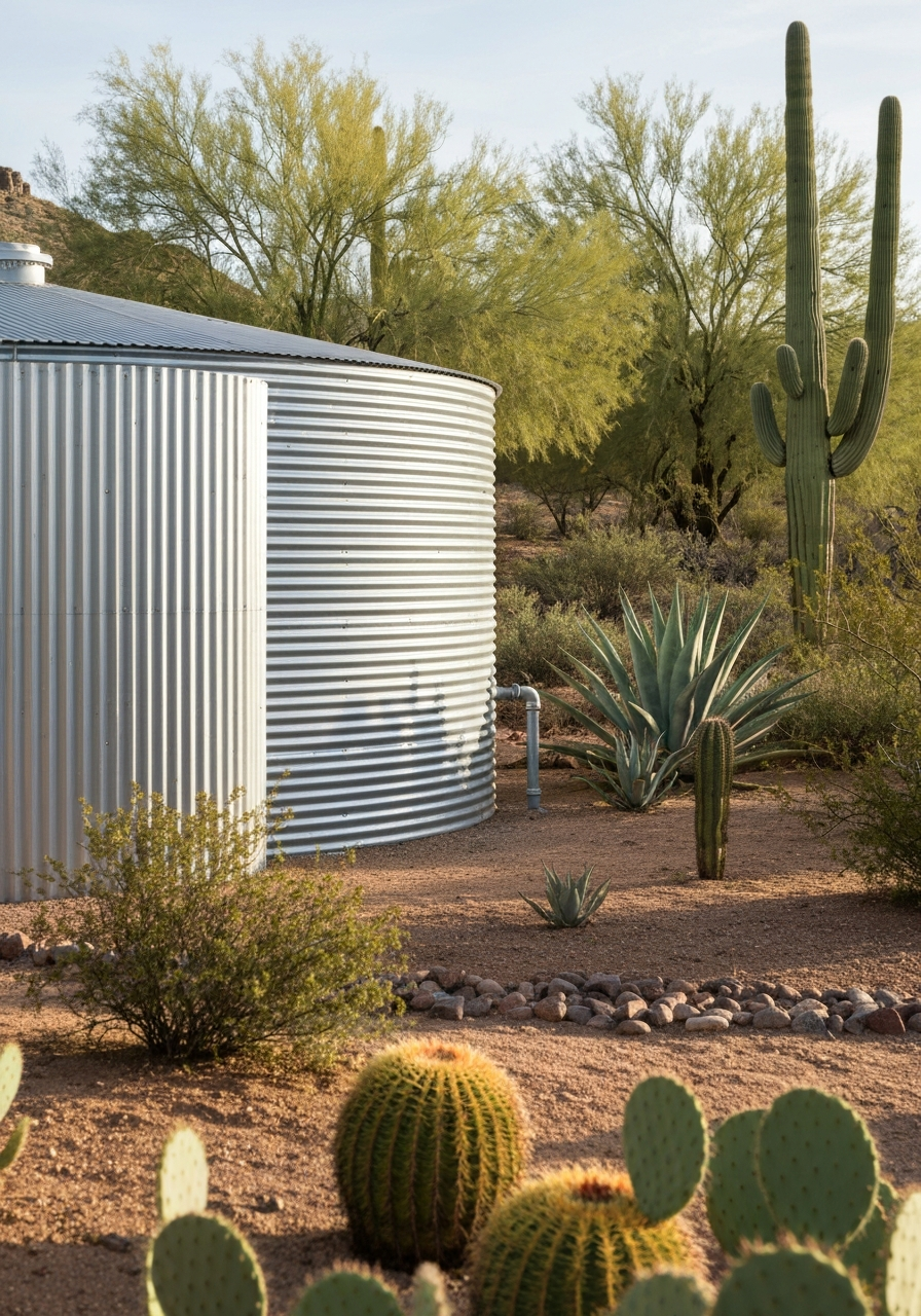 Corrugated steel cistern in Sonoran desert