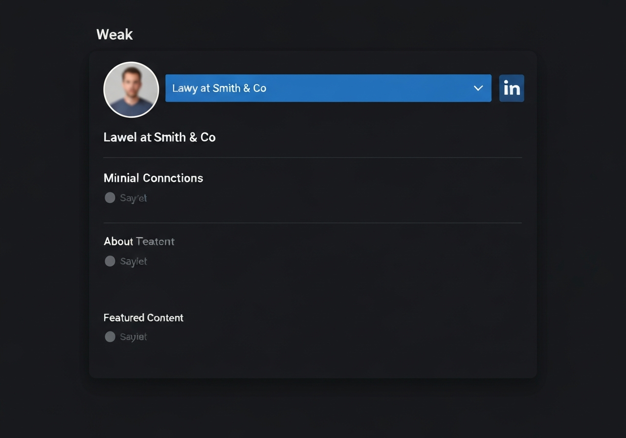 Example of a weak, unoptimised LinkedIn profile that fails to attract clients
