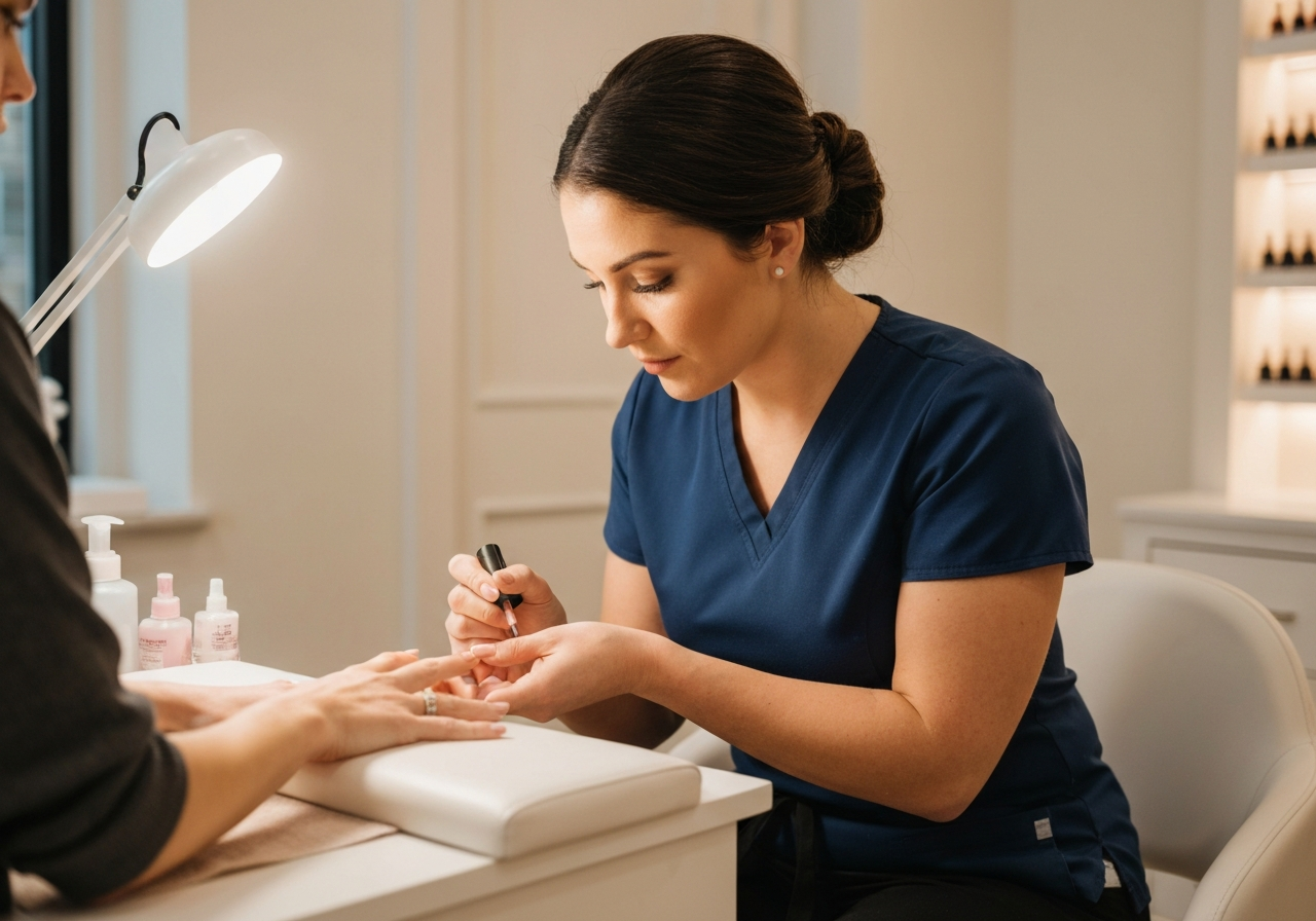 Expert Nail Tech at Work at Crystals Nails & Spa Bettendorf