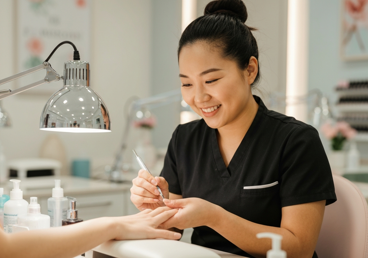 Nail technician at work at Crystals Nails & Spa Bettendorf Iowa