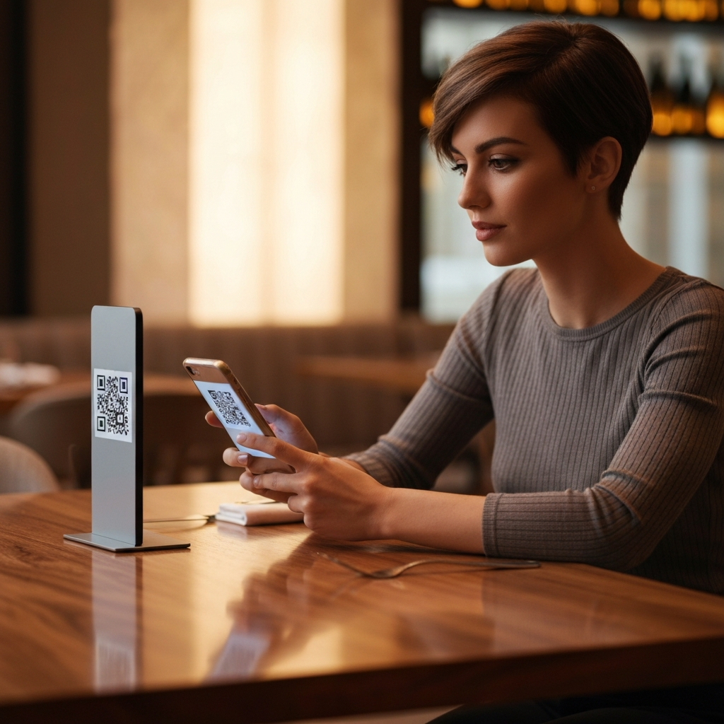Customer using QR ordering at restaurant table
