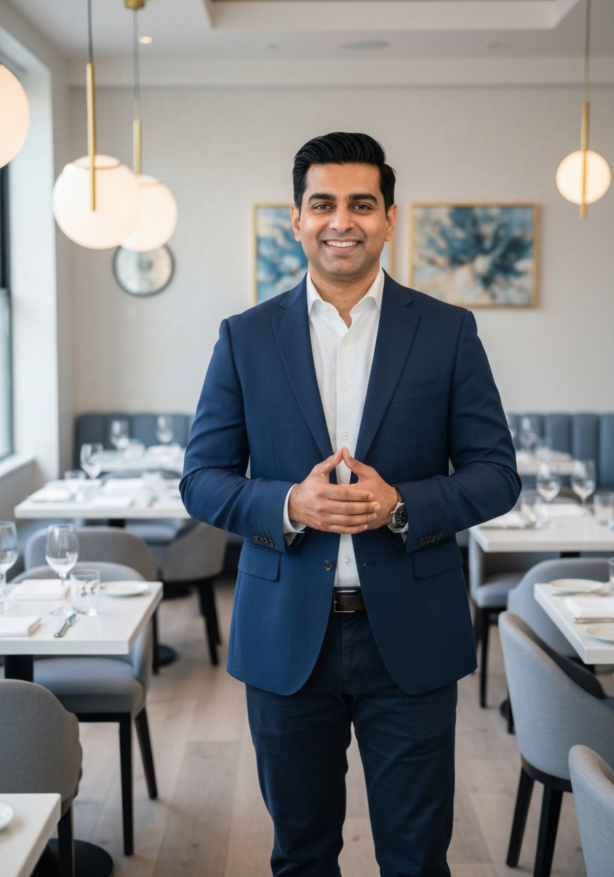 Confident restaurant owner
