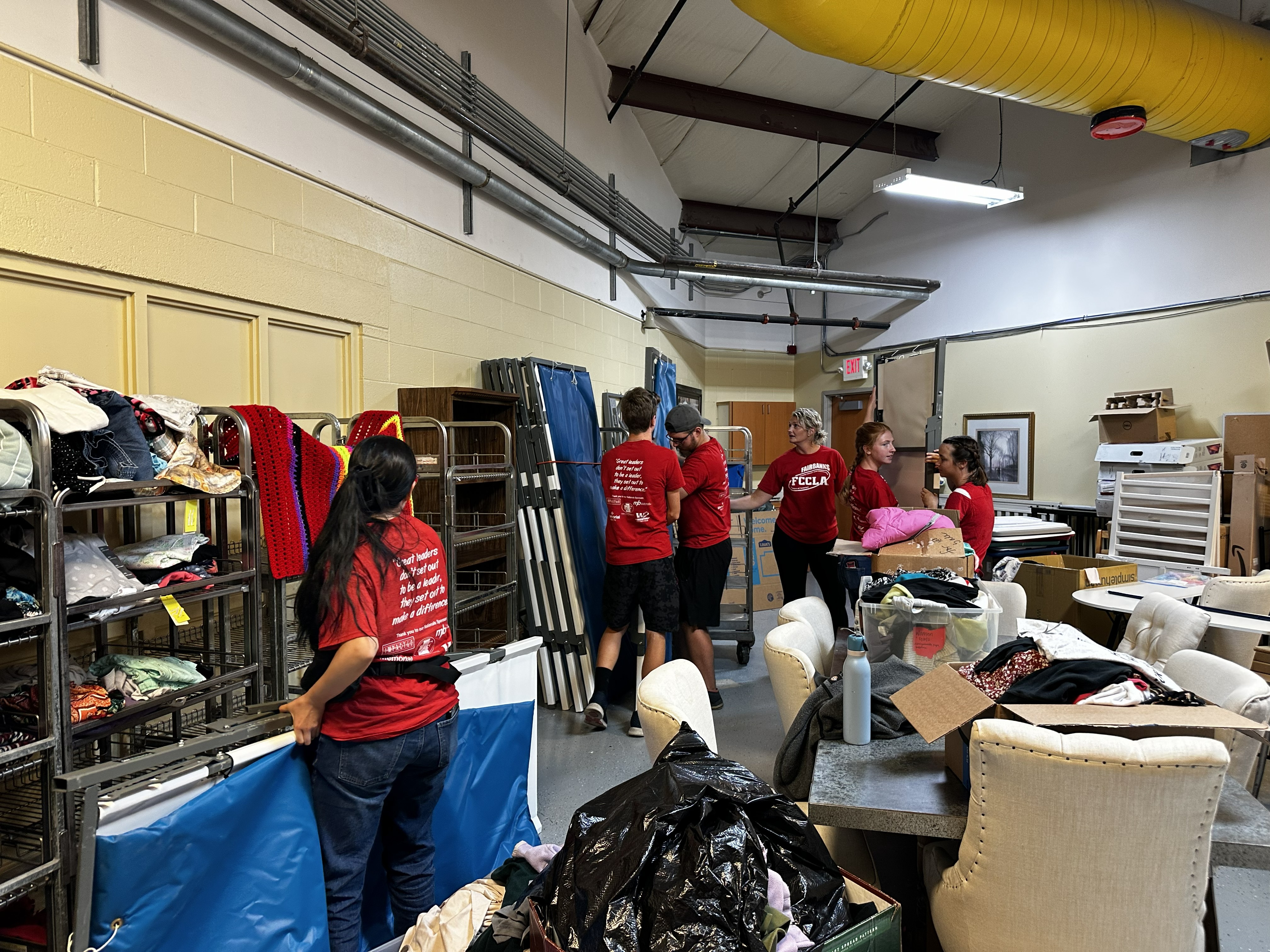 Volunteers organizing donations