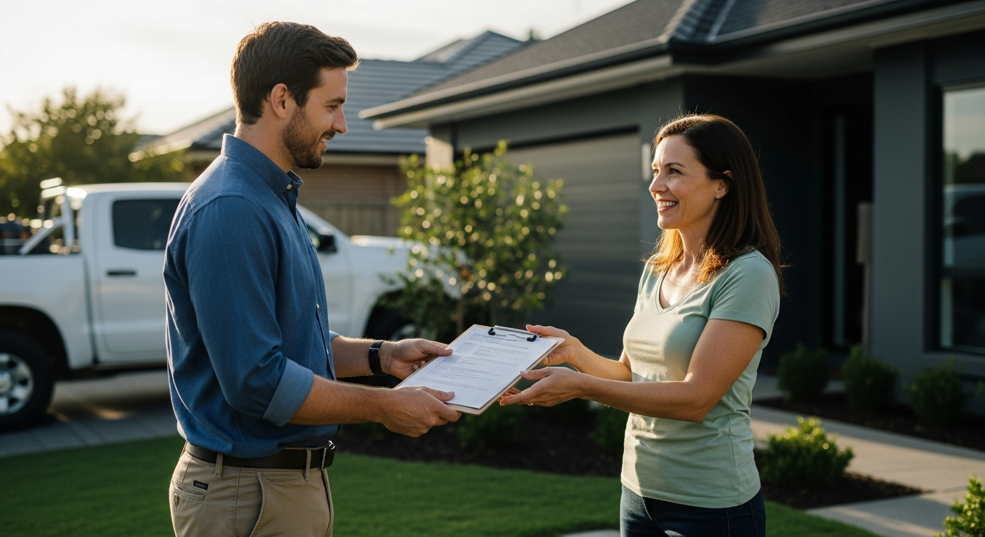 Licensed Washington State hydrogeologist presenting a completed hydrogeological study report to a property owner for Pierce County building permit approval