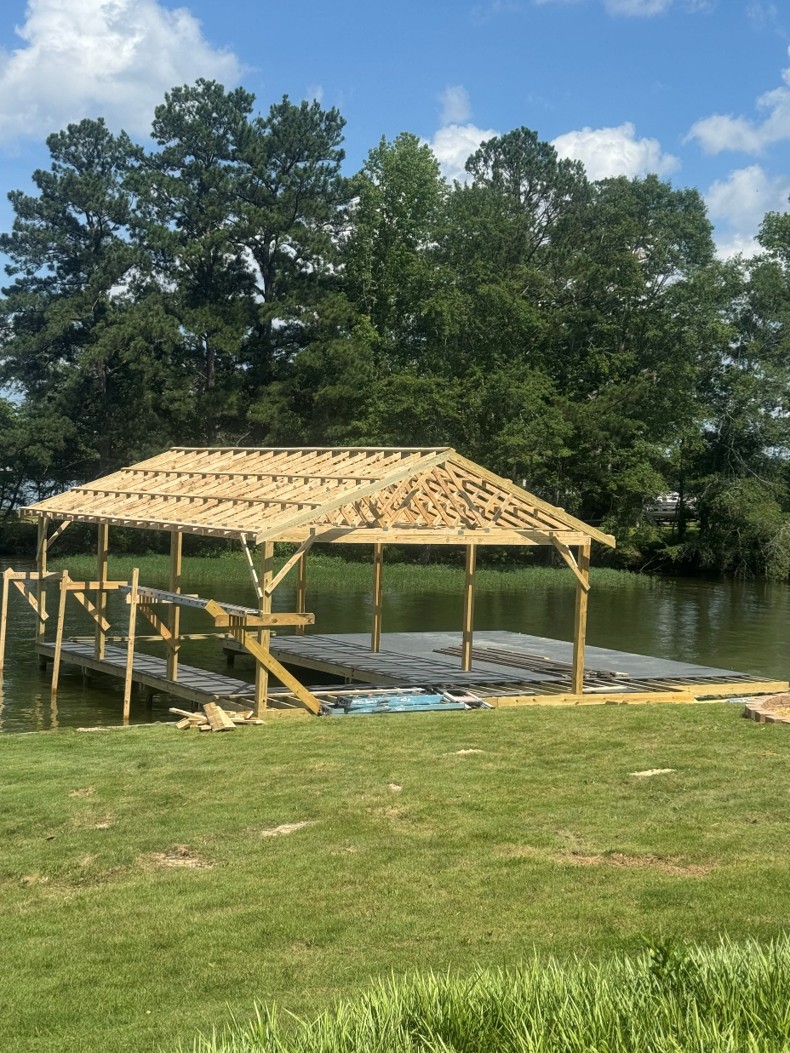 covered boat dock timber framing construction Bartow County Georgia — Marshall's Handyman Service