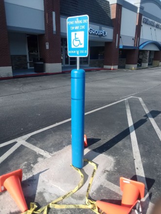 commercial ADA handicap parking sign and bollard installation Bartow County Georgia — Marshall's Handyman Service