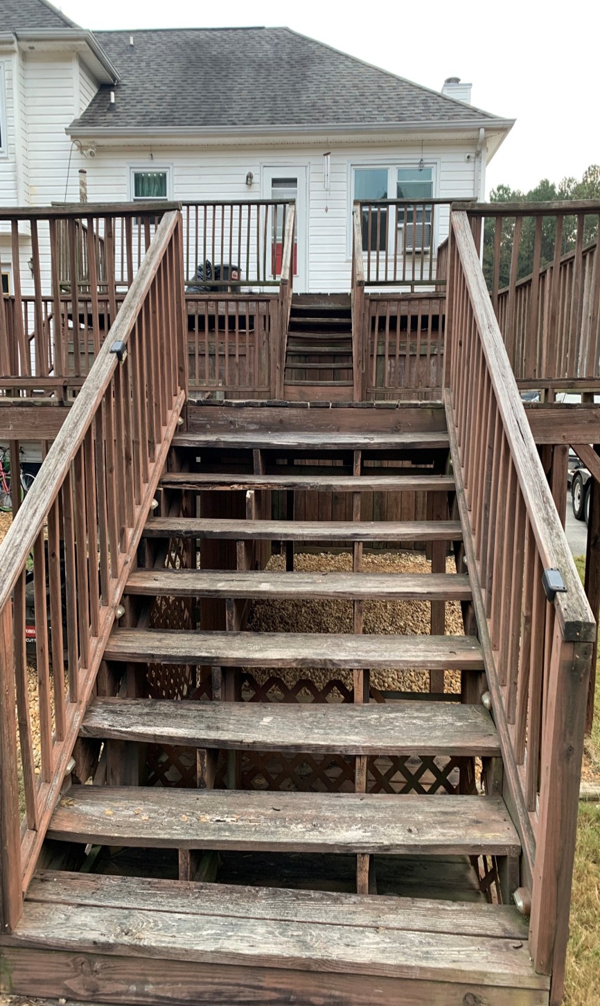 exterior wooden deck stairs and railing renovation Cartersville Georgia — Marshall's Handyman Service