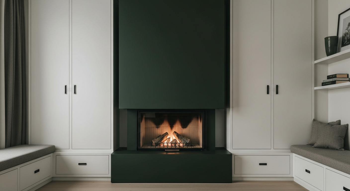 Dark green fireplace