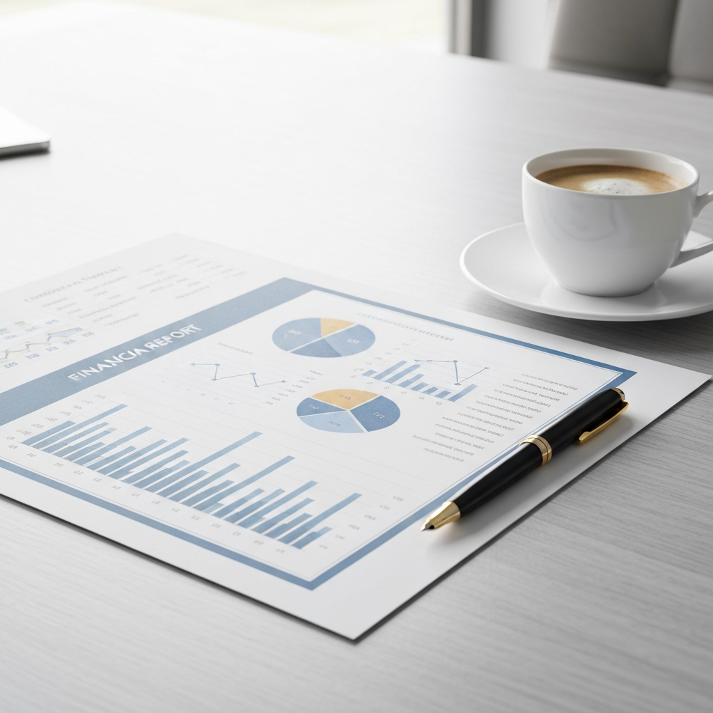 Fractional CFO Financial Consultation Session Professional financial report with elegant charts and graphs on a clean desk