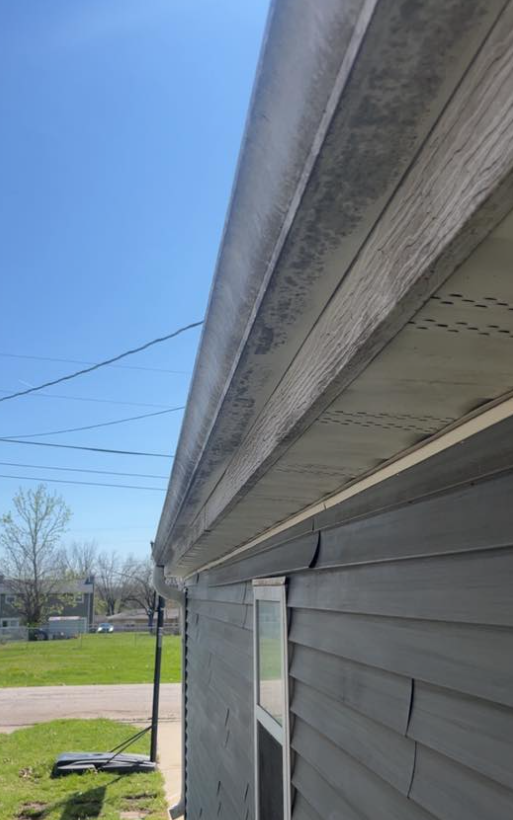Dirty soffit and gutter before cleaning