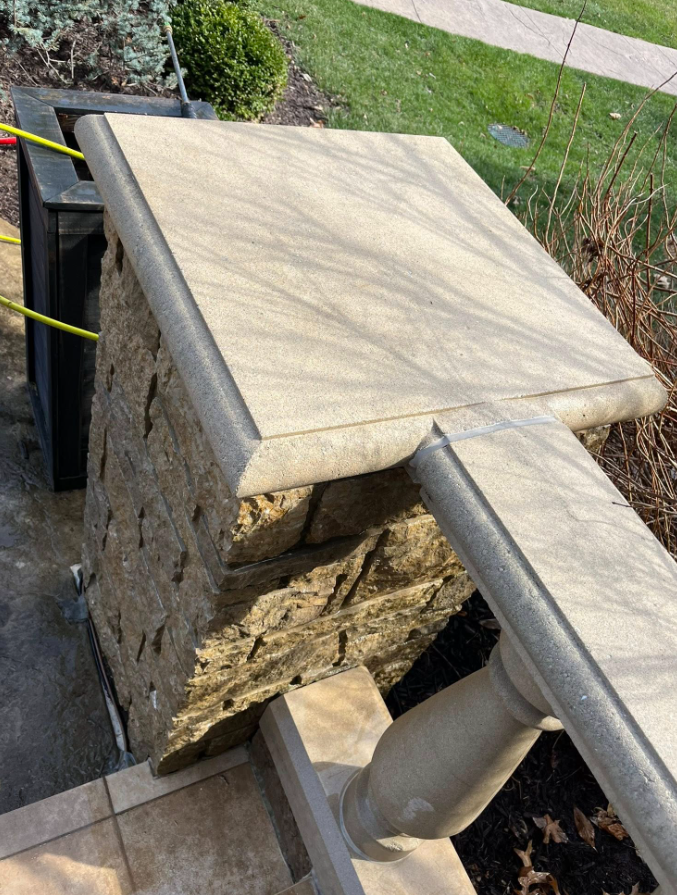 Clean stone column after pressure washing