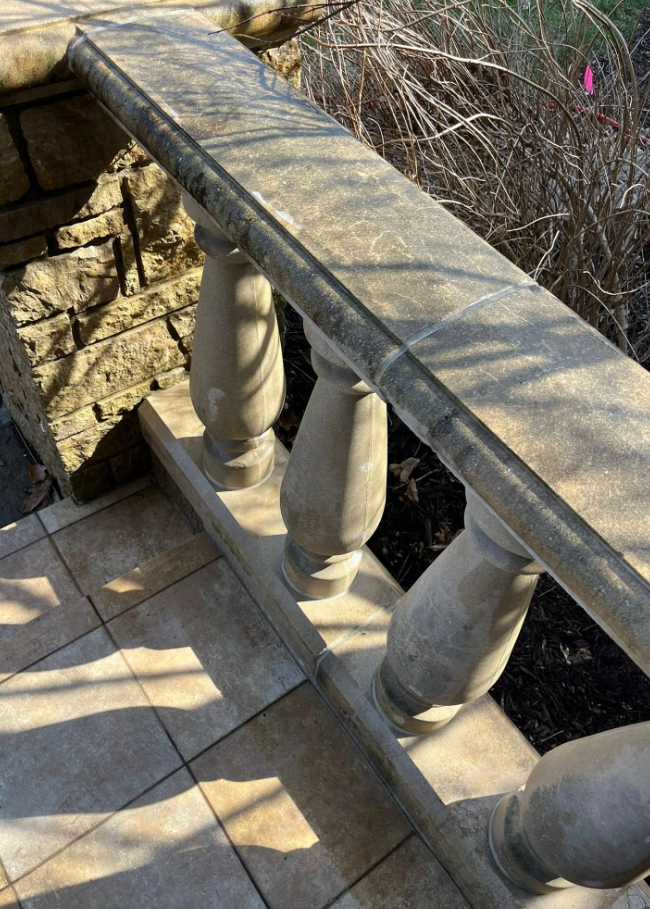 Dirty balustrade before pressure washing