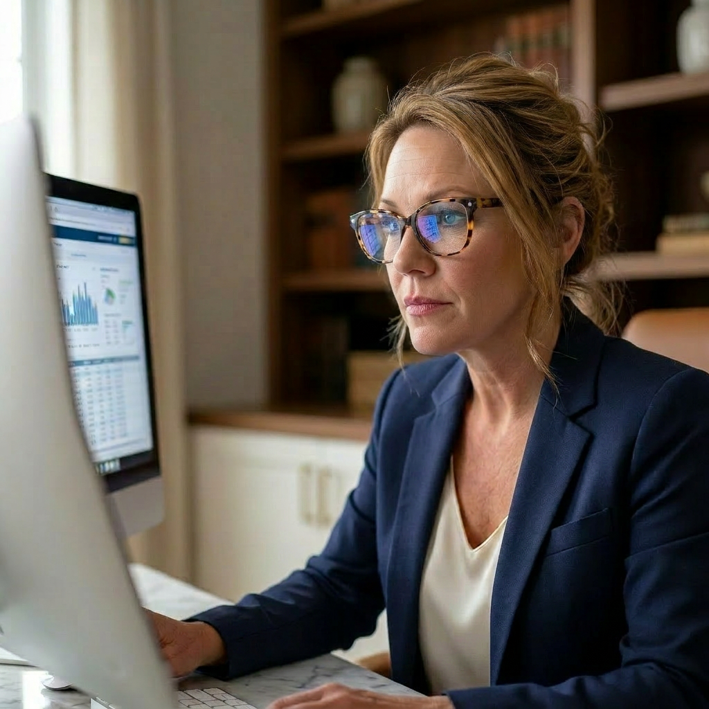 Business woman looking at computer screen