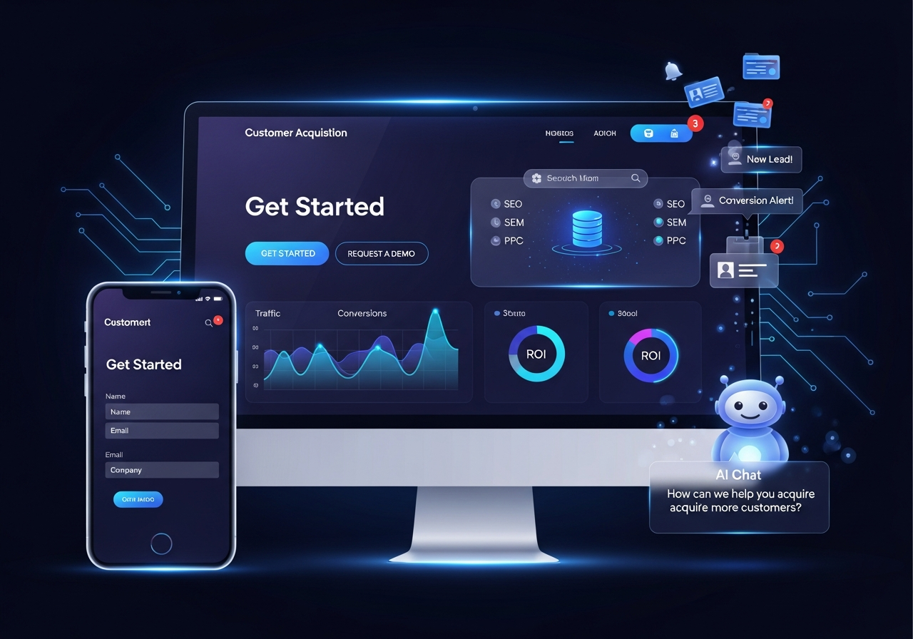Professional AI-powered website dashboard showing lead capture and conversions