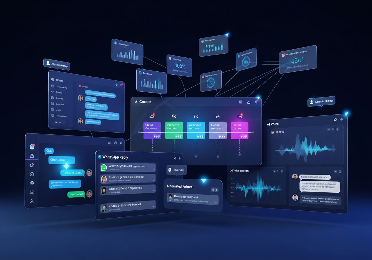 AI automation dashboard showing multi-channel conversations and automated workflows