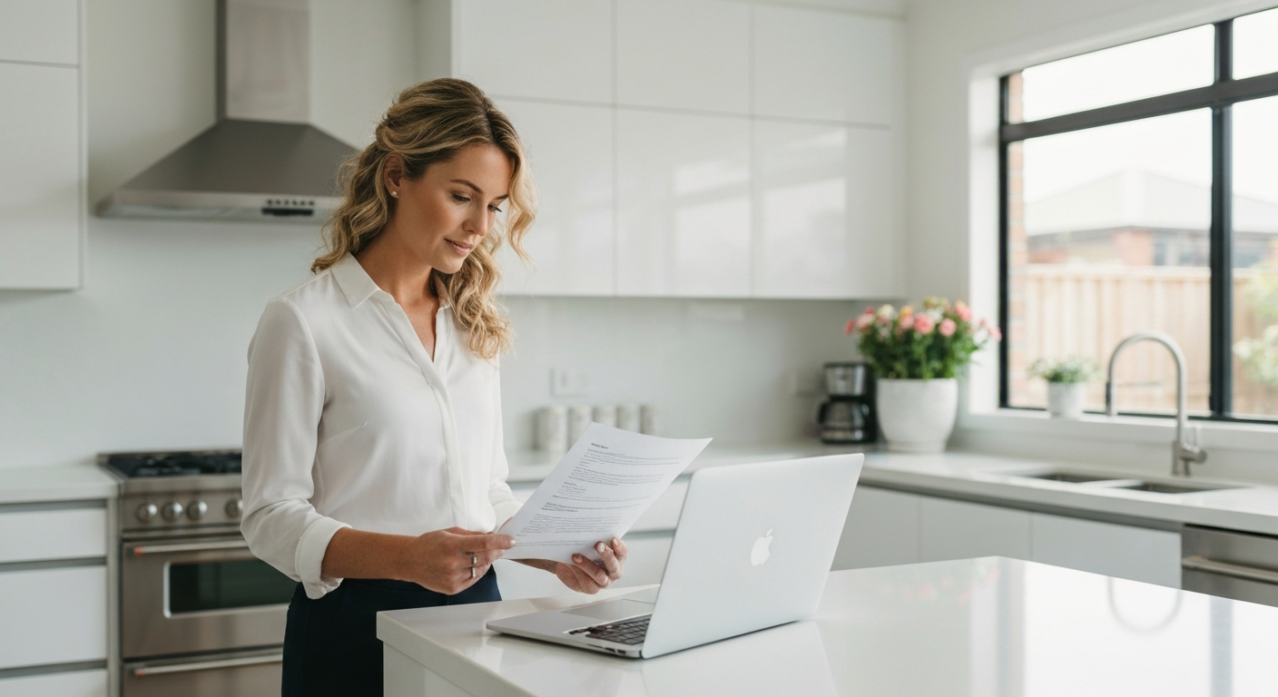 Homeowner checking refinance options on a laptop